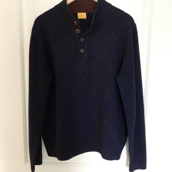 Robert Talbott Lambswool Cashmere 1/4 Button Sweater Blue Argyle Size M - Picture 1 of 11